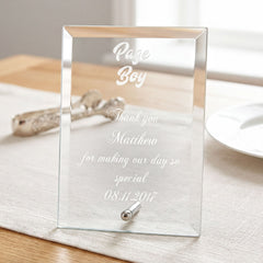 Engraved Glass Plaque - Personalised Page Boy Gift | Wedding Keepsake Personalised Crystal Glass ukgiftstoreonline