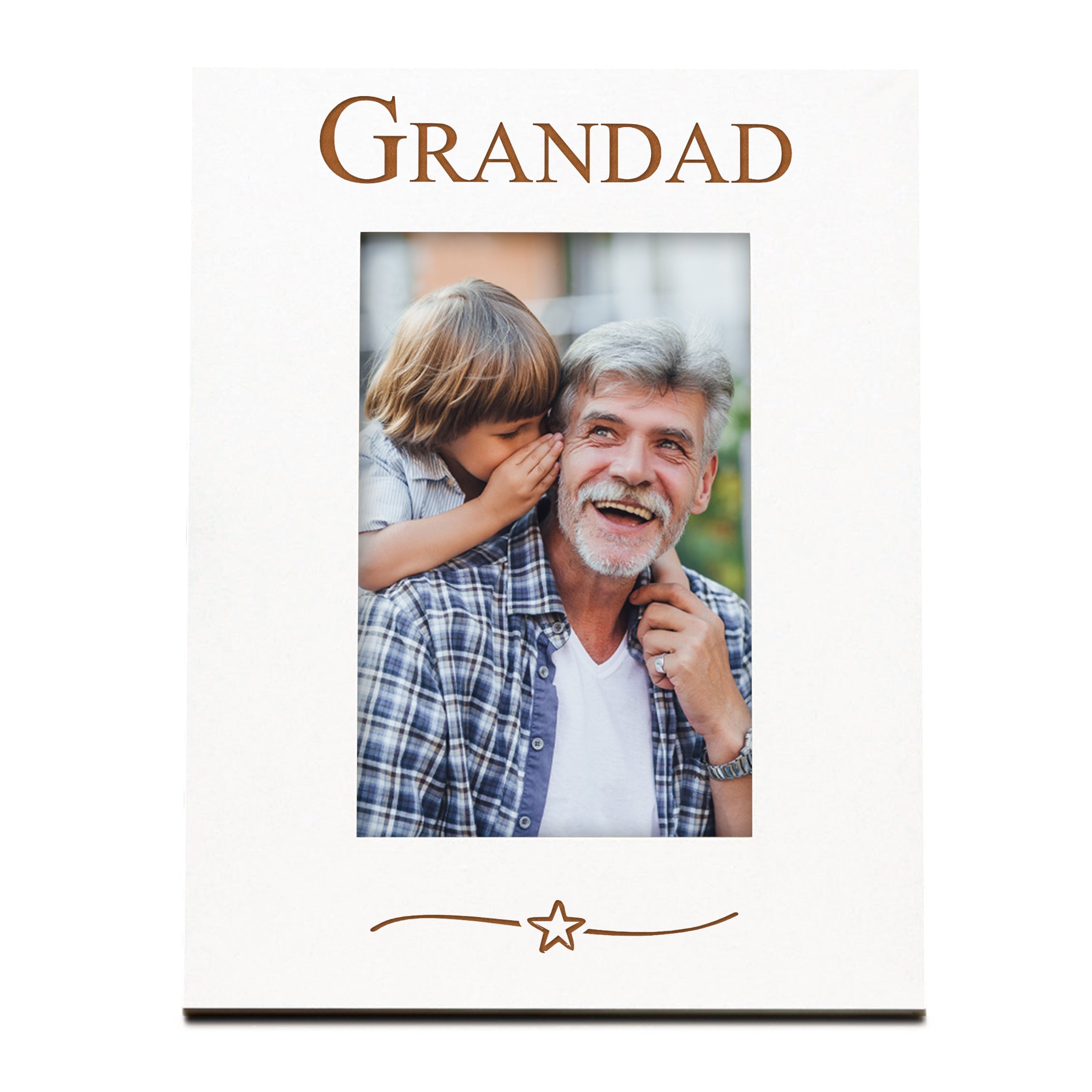 White Engraved Grandad Picture Photo Frame Star Gift Portrait Photo Frame ukgiftstoreonline