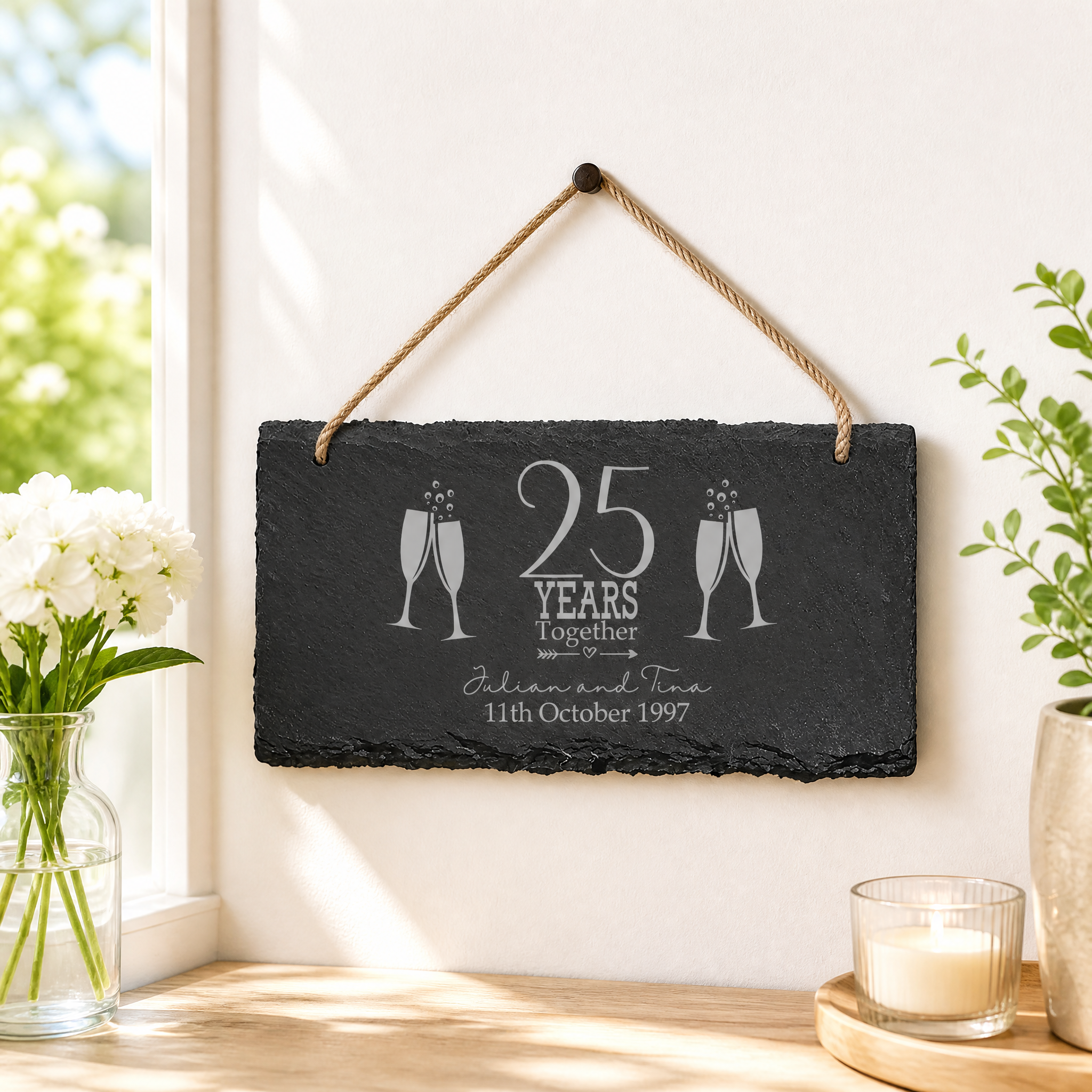 ukgiftstoreonline Personalised Slate 25th Anniversary Plaque Gift Personalised Slate Marker ukgiftstoreonline