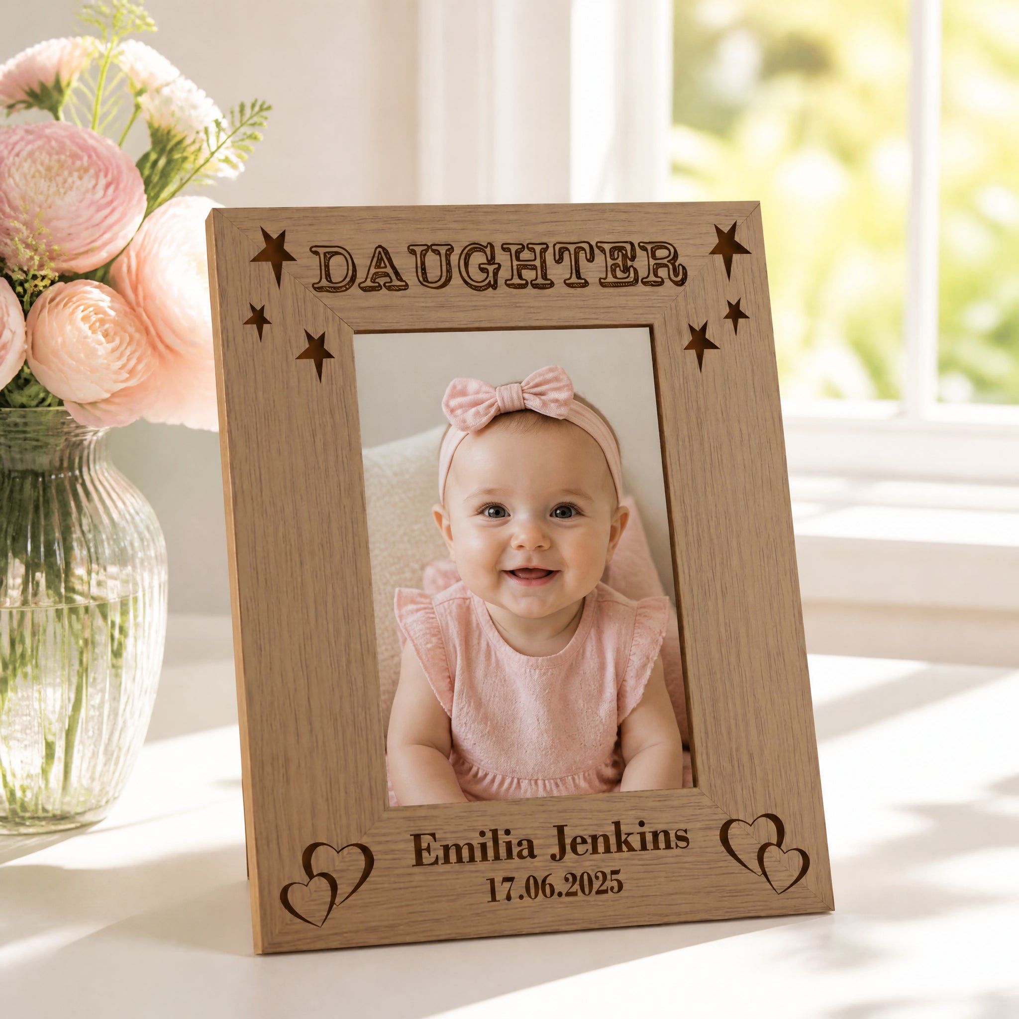 Personalised Daughter Photo Frame, Name & Birth Date Wooden Gift Photo Frame ukgiftstoreonline