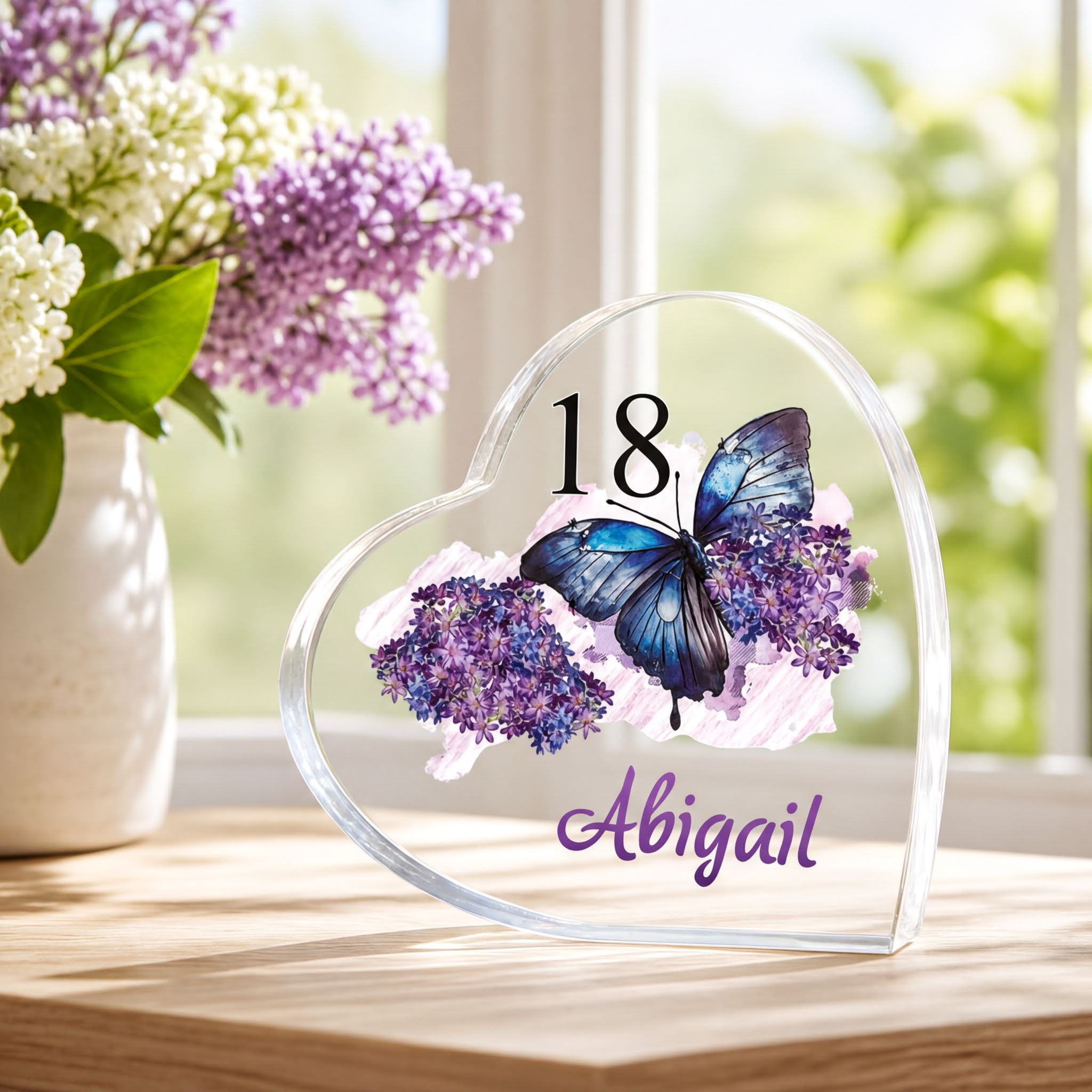 18th Birthday Gift - Personalised Butterfly Heart Block In Silk-Lined Box Personalised Plaque Gift ukgiftstoreonline