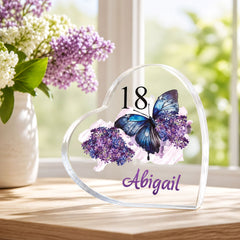 18th Birthday Gift - Personalised Butterfly Heart Block In Silk-Lined Box Personalised Plaque Gift ukgiftstoreonline