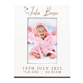 Personalised White Portrait Baby Photo Frame, Newborn New Baby, Engraved Birth Info Picture Frame