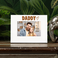 White Engraved Daddy Heart Photo Frame Gift Landscape