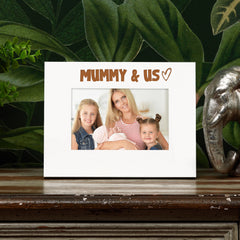 White Engraved Mummy & Us Heart Photo Frame Gift Landscape