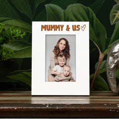 White Engraved Mummy & Us Heart Photo Frame Gift Portrait