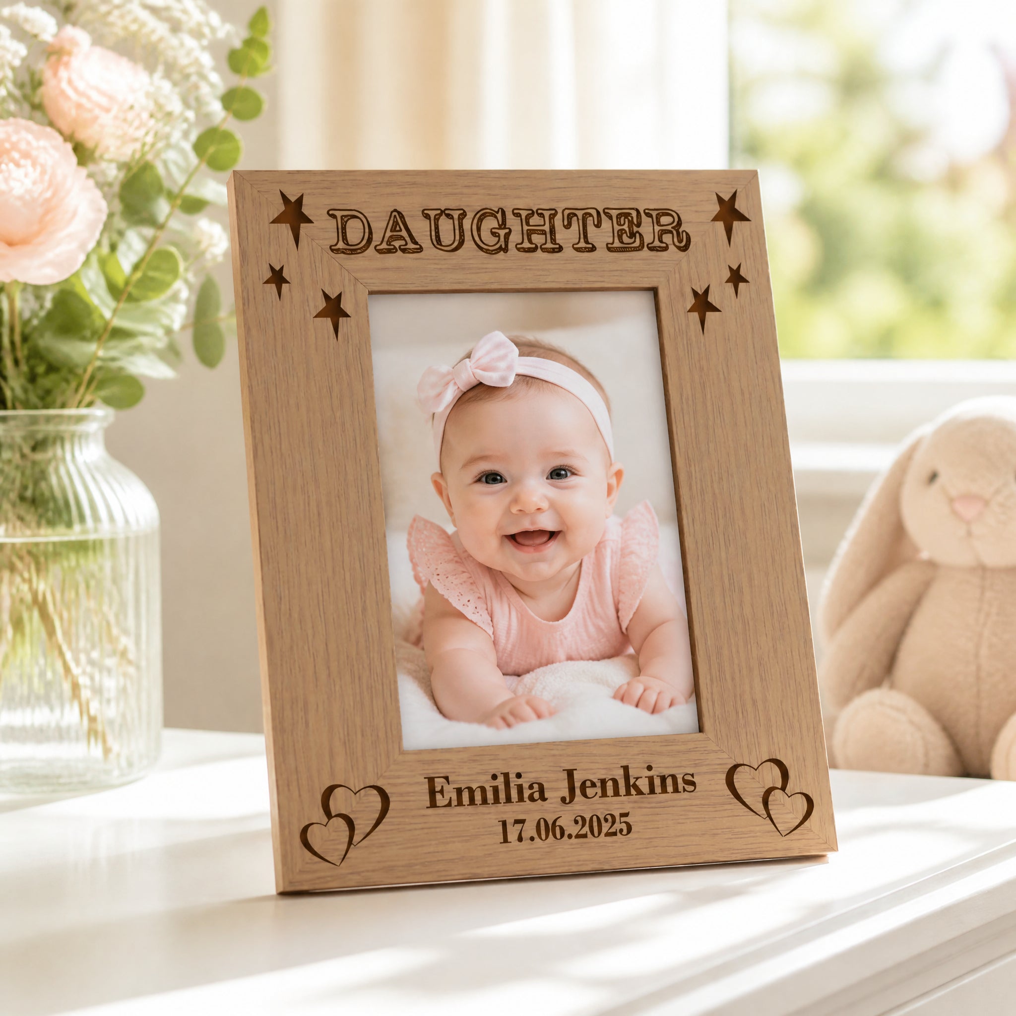 Personalised Daughter Photo Frame, Name & Birth Date Wooden Gift Photo Frame ukgiftstoreonline
