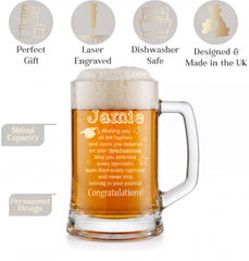 Personalised Beer Tankard – Engraved Glass Mug 510ml | Graduation Gift Boxed ukgiftstoreonline