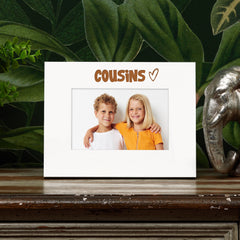 White Engraved Cousins Heart Photo Frame Gift Landscape