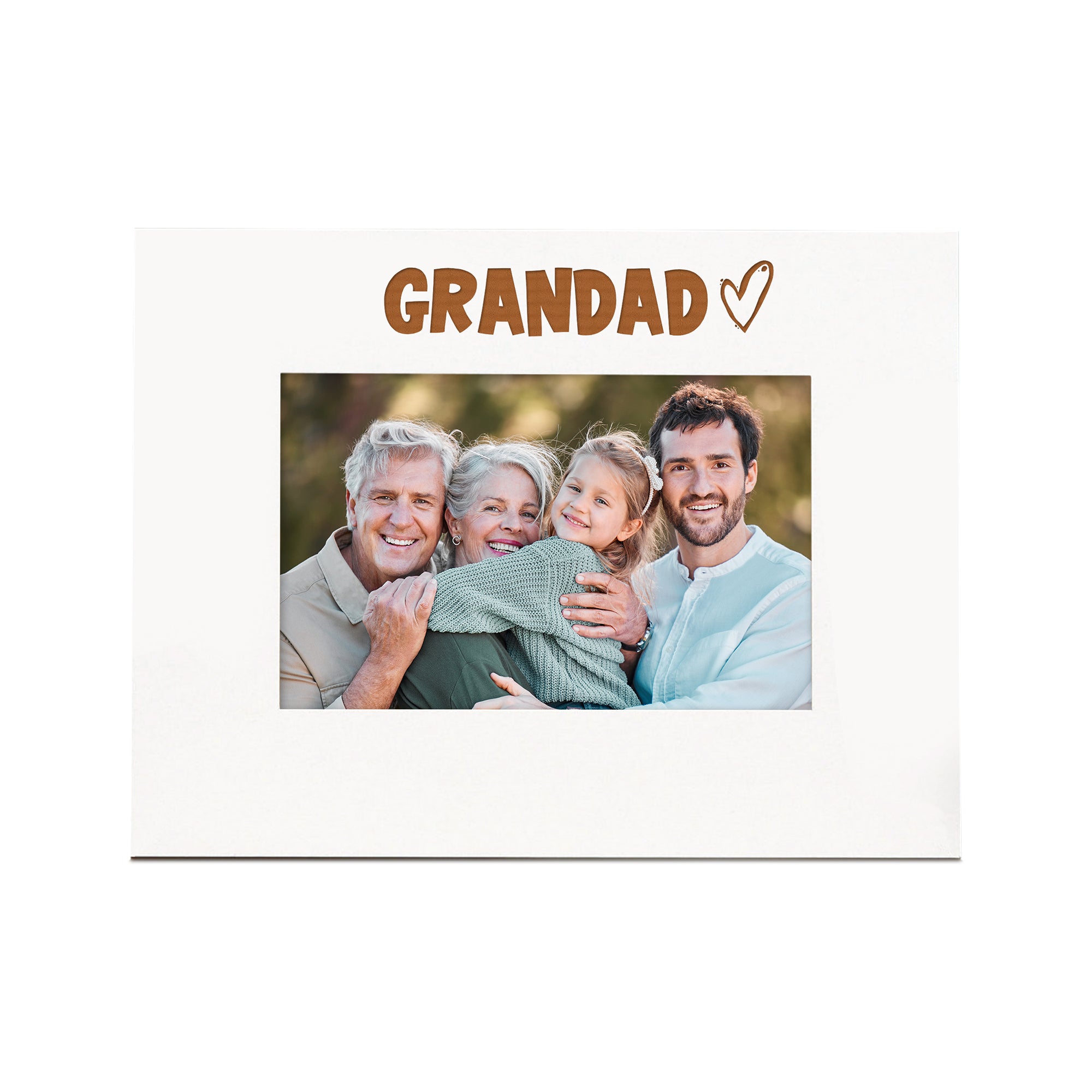 White Engraved Grandad Heart Photo Frame Gift Landscape Family Photo frame ukgiftstoreonline