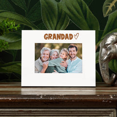 White Engraved Grandad Heart Photo Frame Gift Landscape