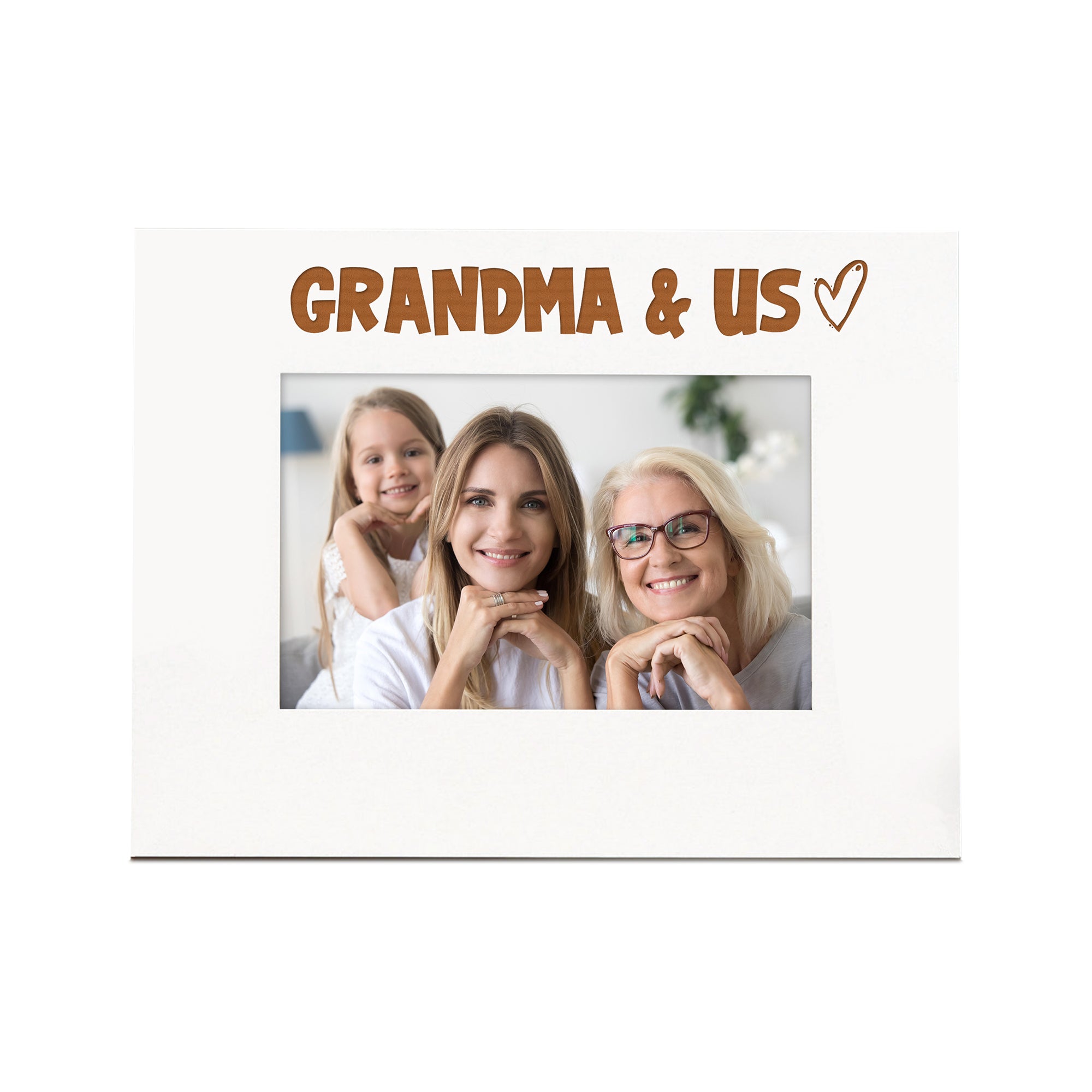 White Engraved Grandma & Us Heart Photo Frame Gift Landscape Family Photo frame ukgiftstoreonline
