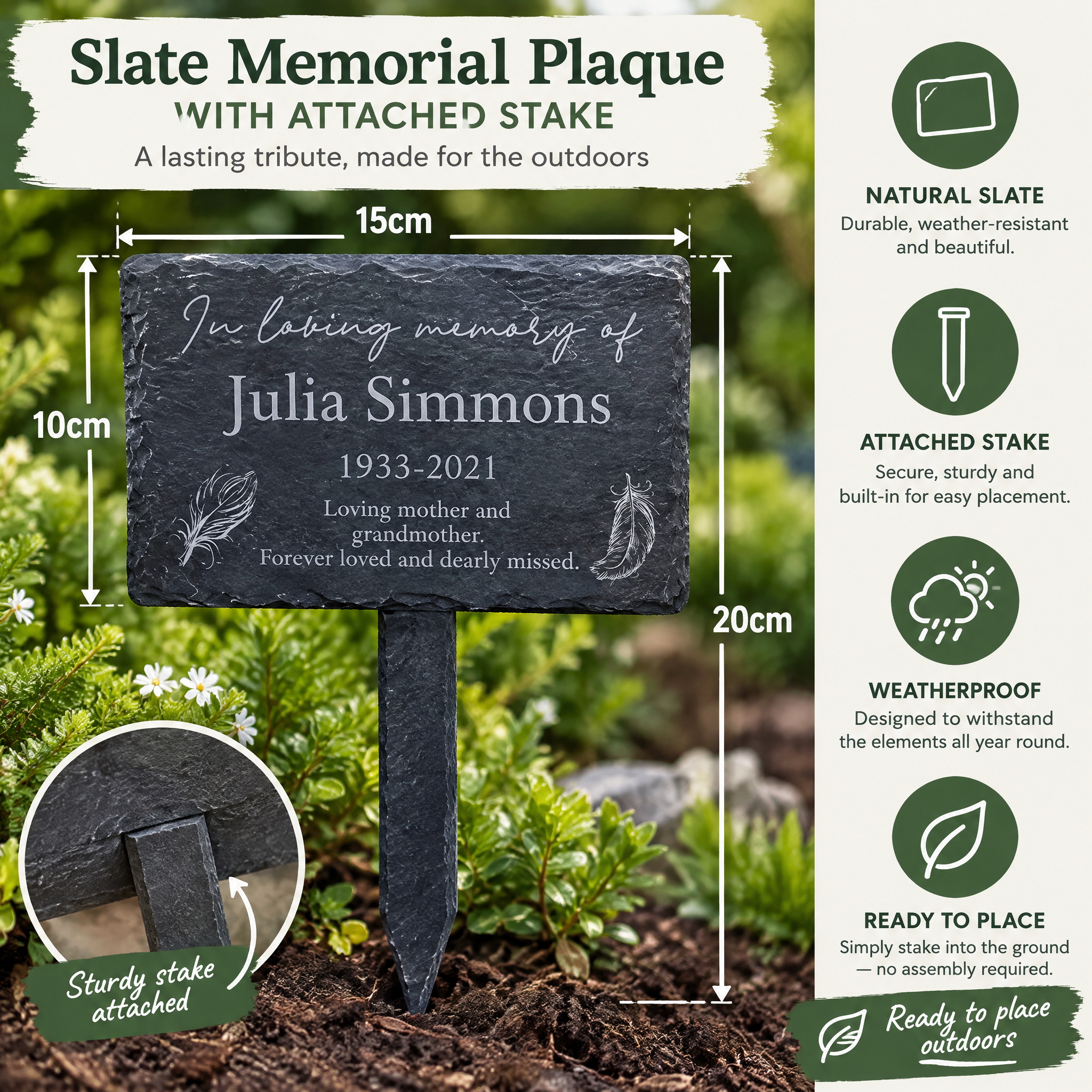 Personalised In Loving Memory Feathers Design Slate Marker Garden Loving Memory Remembrance ukgiftstoreonline