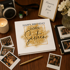 Personalised 16th Birthday Photo Album Gift With Gold Sparkles Design Photo Album ukgiftstoreonline