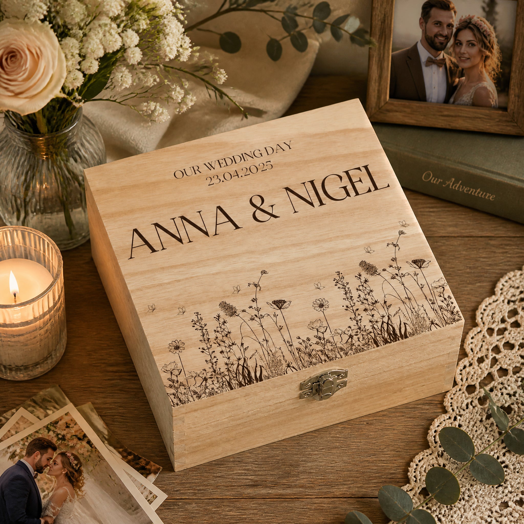 Personalised Wedding Memory Keepsake Box Gift With Wildflower Design Keepsake Memory Box ukgiftstoreonline