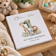 Large Personalised Book Bound My First Birthday Photo Album Safari Animals Design photo album ukgiftstoreonline