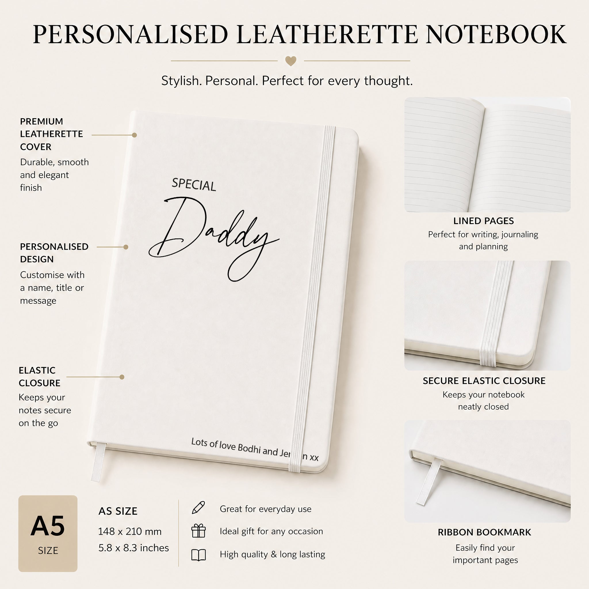 Personalised Daddy Notebook, A5 100 Lined Pages, Rear Pouch Gifts Personalised Notebook ukgiftstoreonline