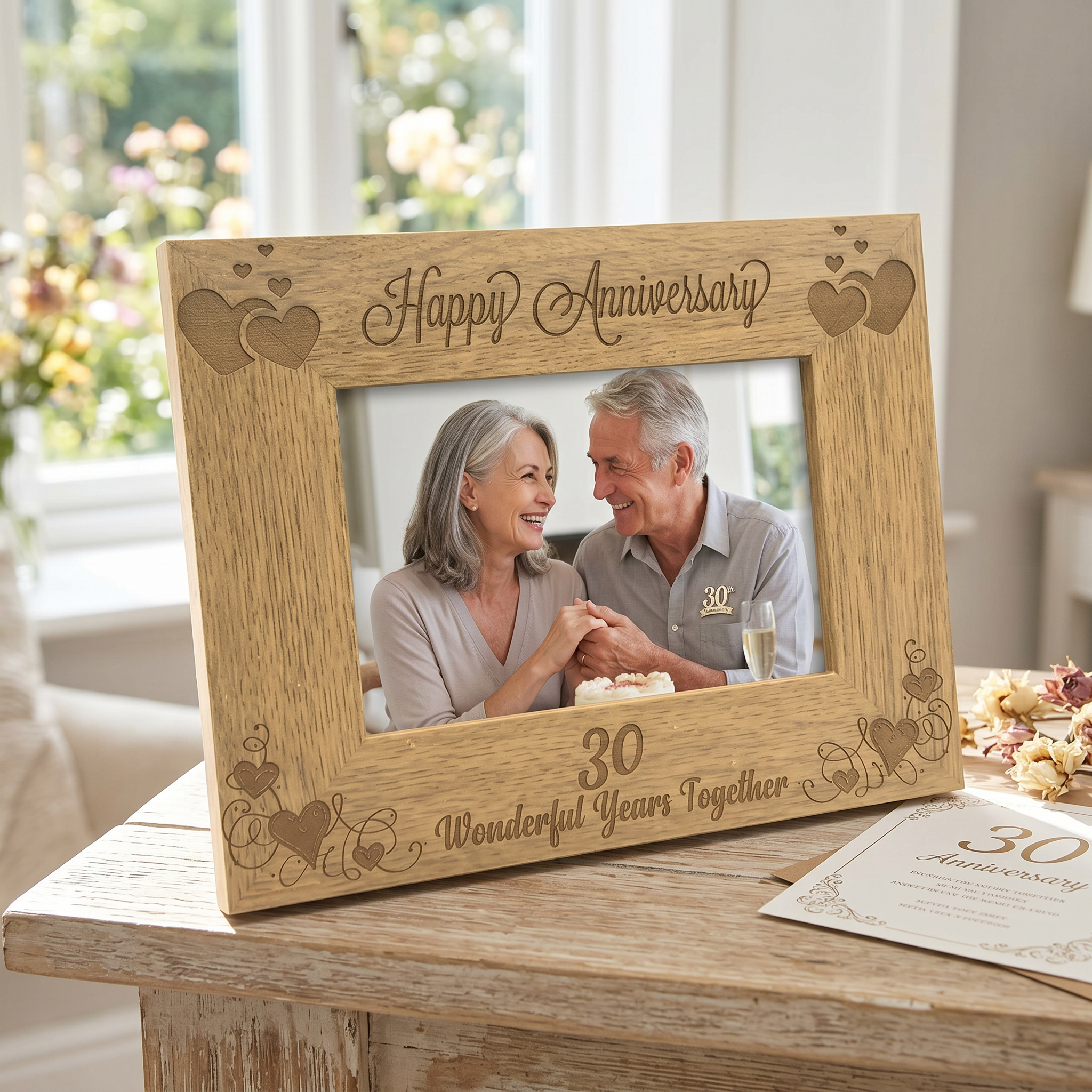Wooden Photo Frame - 30th Anniversary Oak Wood Frame With Engraving Anniversary Photo Frame ukgiftstoreonline