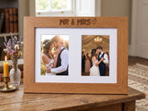 Wedding Photo Frame Double 6x4 Inch - Oak Wood Mr and Mrs Engraved Frame Photo Frame ukgiftstoreonline