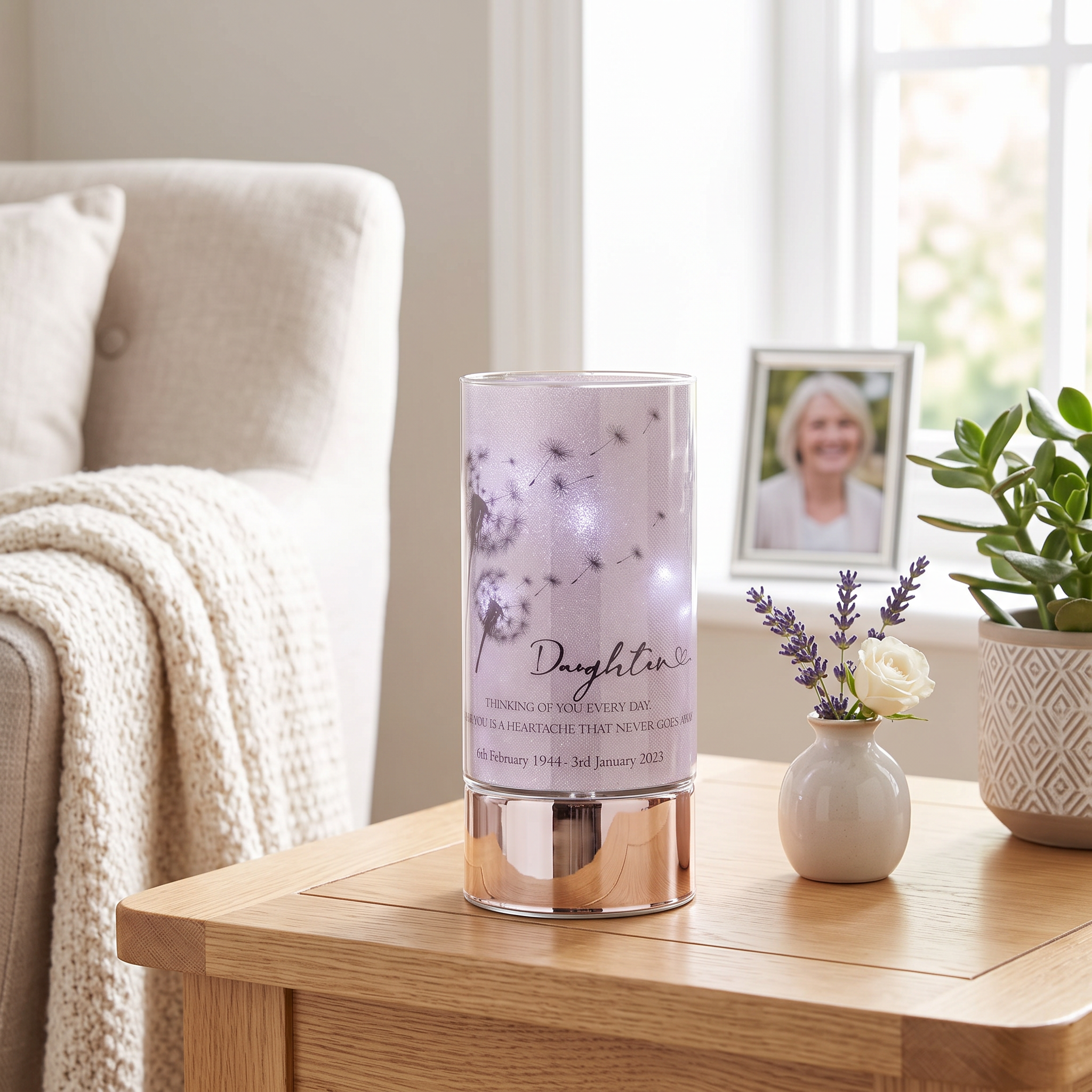 Personalised Daughter In Loving Memory Led Lamp With Dandelions Sympathy Gift Personalised Lights ukgiftstoreonline