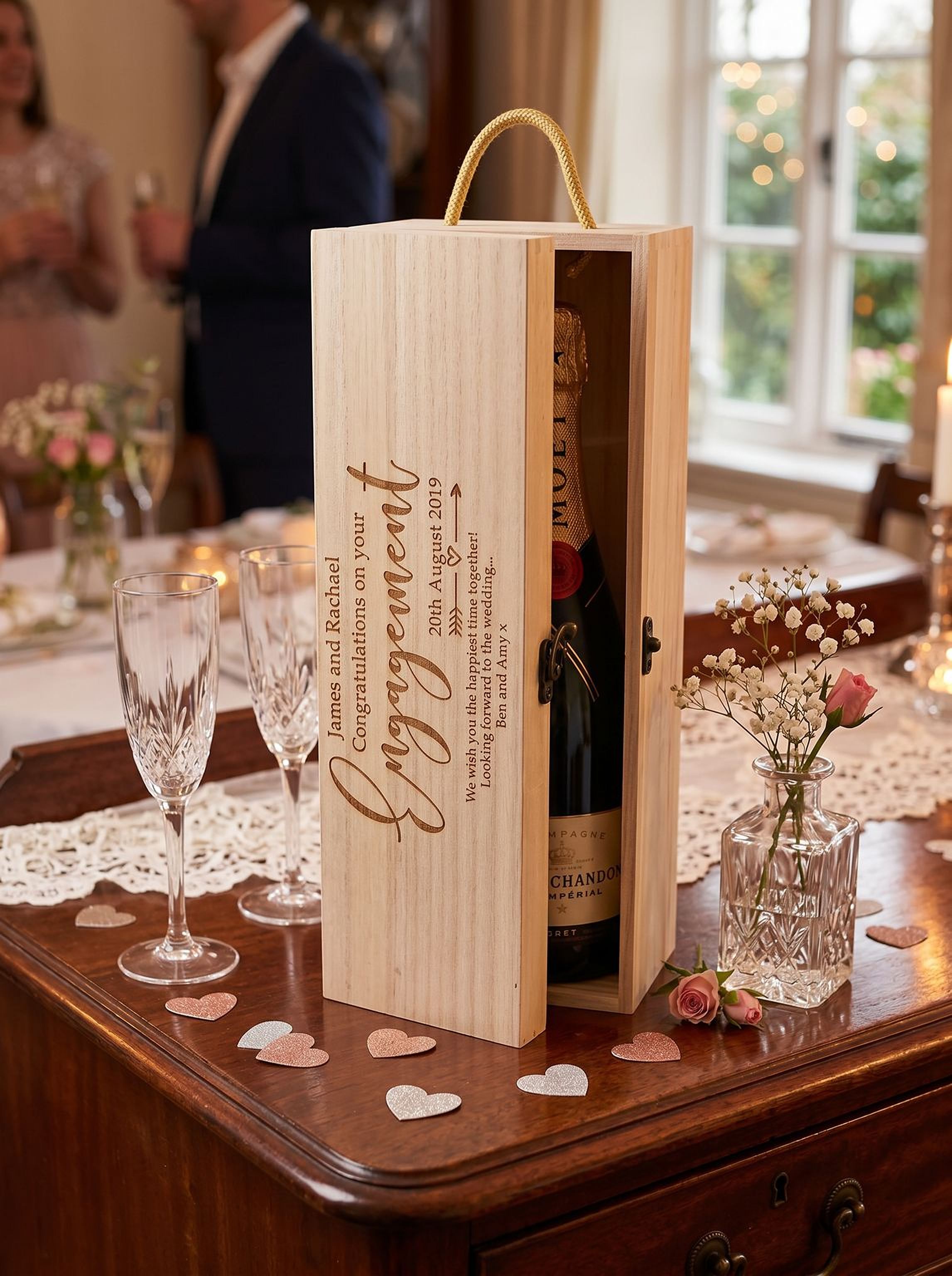 ukgiftstoreonline Personalised Engagement Gift Champagne or Wine Bottle Holder Gift Personalised Wine Glasses ukgiftstoreonline