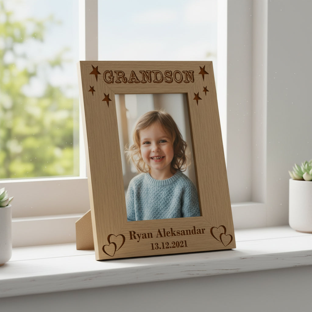 Personalised Grandson Portrait Wooden Photo Frame Gift Grandson Photo Frame ukgiftstoreonline