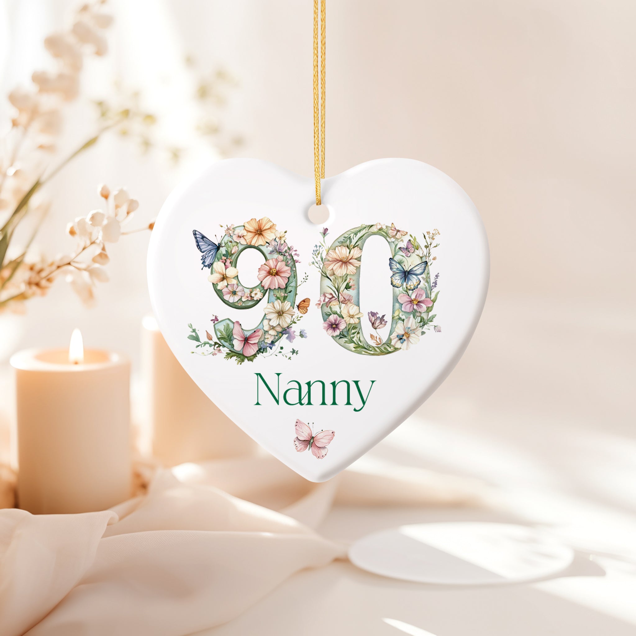Personalised Landmark Birthday Butterfly and Flowers Heart Gift 13th 16th 18th 21st 30th 40th 50th 60th 70th 80th 90th Personalised Heart Gifts ukgiftstoreonline 90