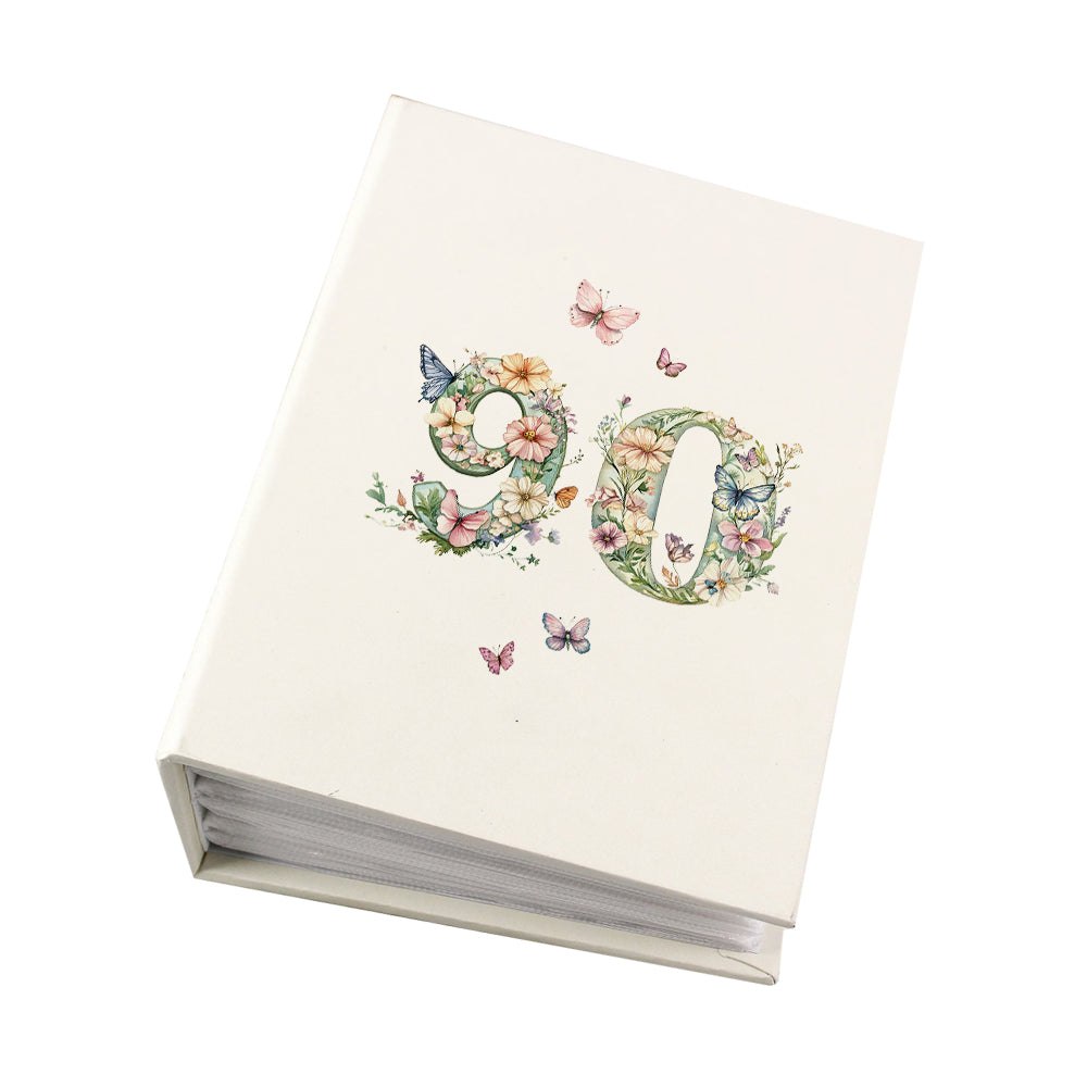 90th Birthday Photo Album Gift For Her 100 Photos 6"x4" Butterflies and Flowers Personalised Photo Album ukgiftstoreonline