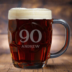 Personalised Birthday Any Age Engraved Traditional Dimple Beer Mug Tankard Glass Gift
