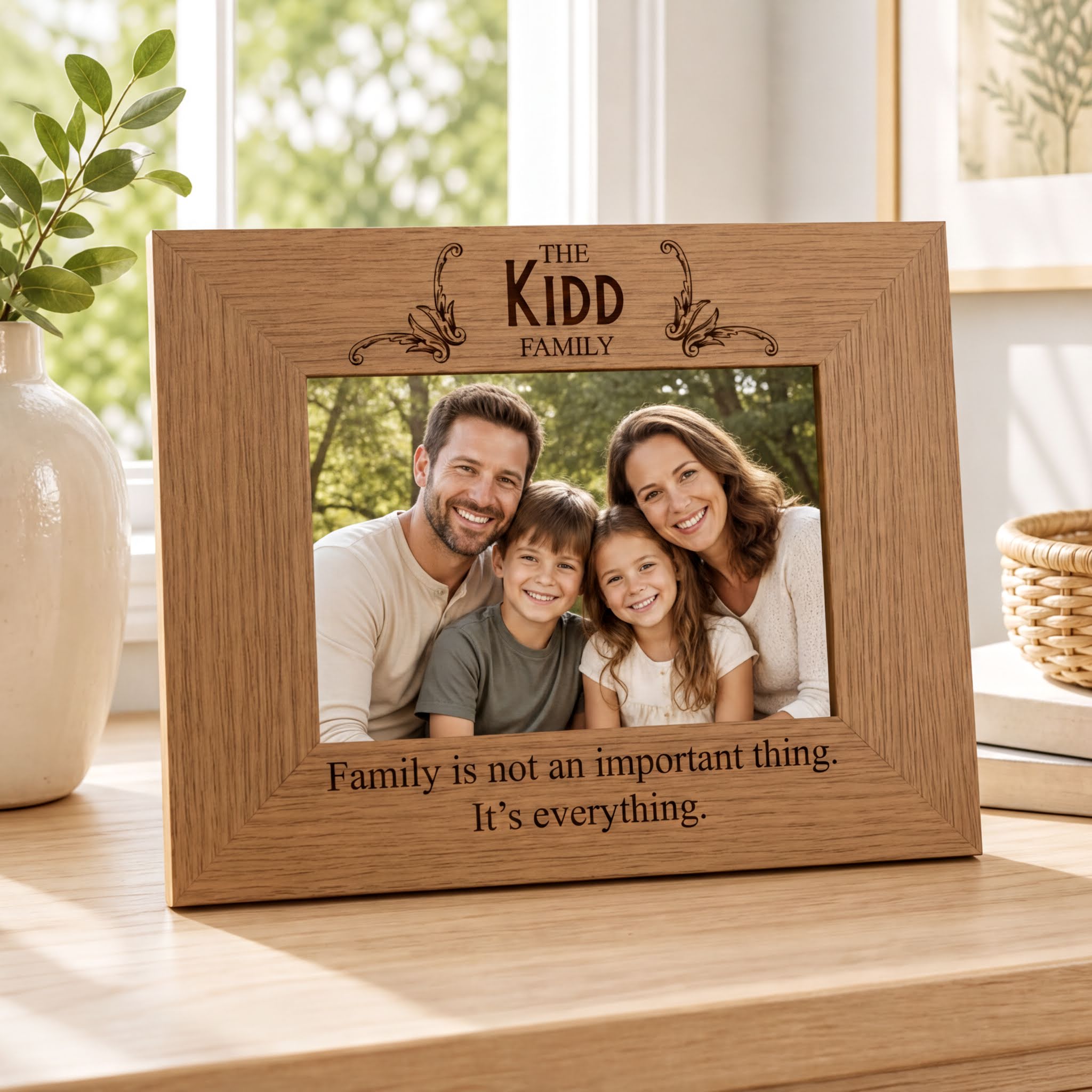 Personalised Family Photo Frame - Oak Wood Picture Frame With Stand & Engraved Family Name Family Photo frame ukgiftstoreonline