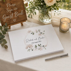 Personalised Wedding Guest Book, Large A4 Linen Cover, Floral Design Guest Book ukgiftstoreonline