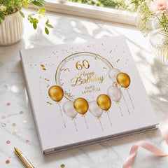 Personalised Large Linen 60th Birthday Photo Album With Balloons Photo Album ukgiftstoreonline
