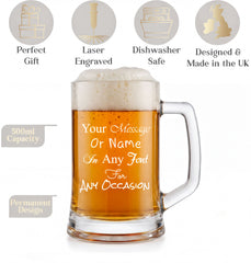 Personalised Engraved Beer Stein Glass, 510ml Capacity, Laser Engraved, Dishwasher Safe, Gift Boxed personalised beer glasses ukgiftstoreonline