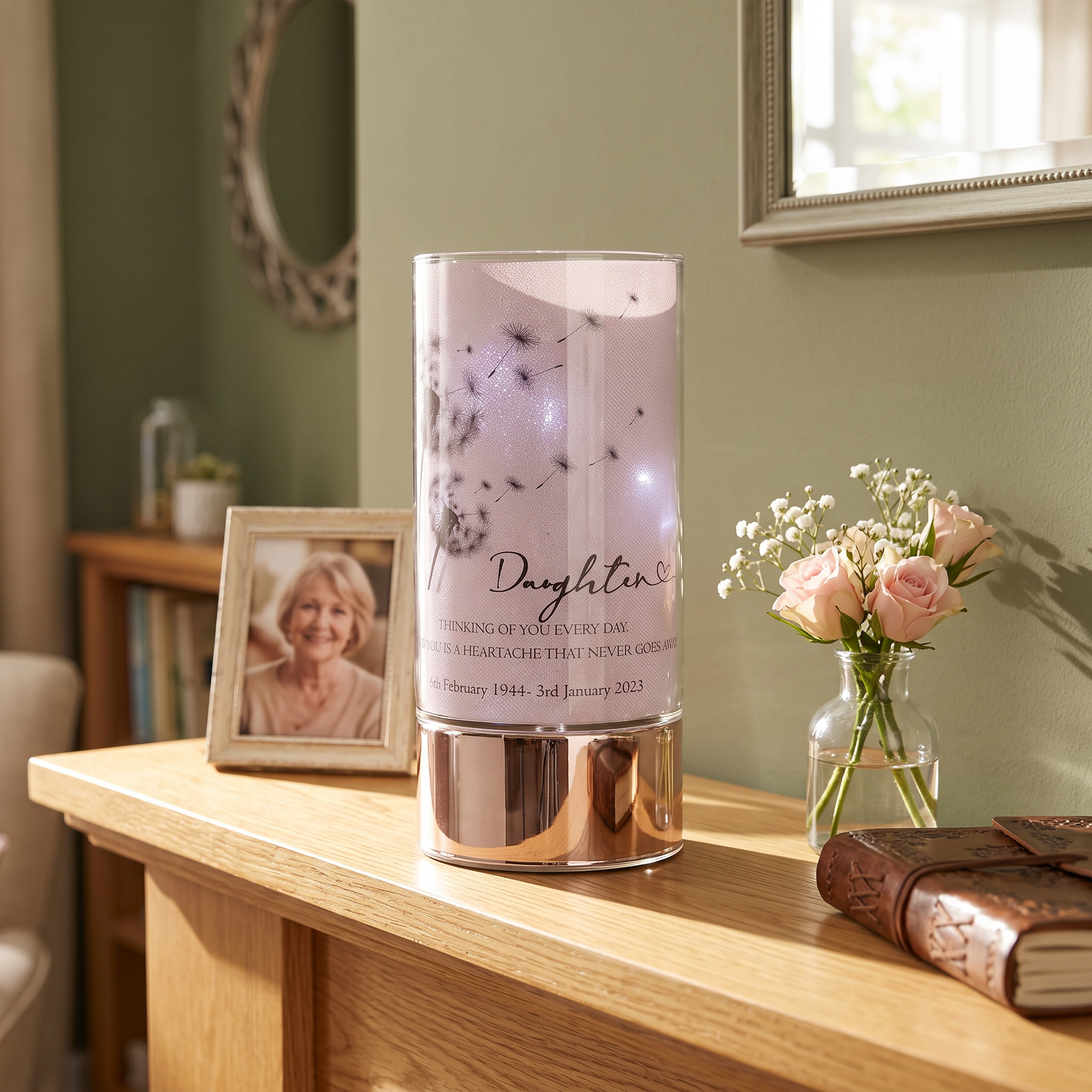 Personalised Daughter In Loving Memory Led Lamp With Dandelions Sympathy Gift Personalised Lights ukgiftstoreonline