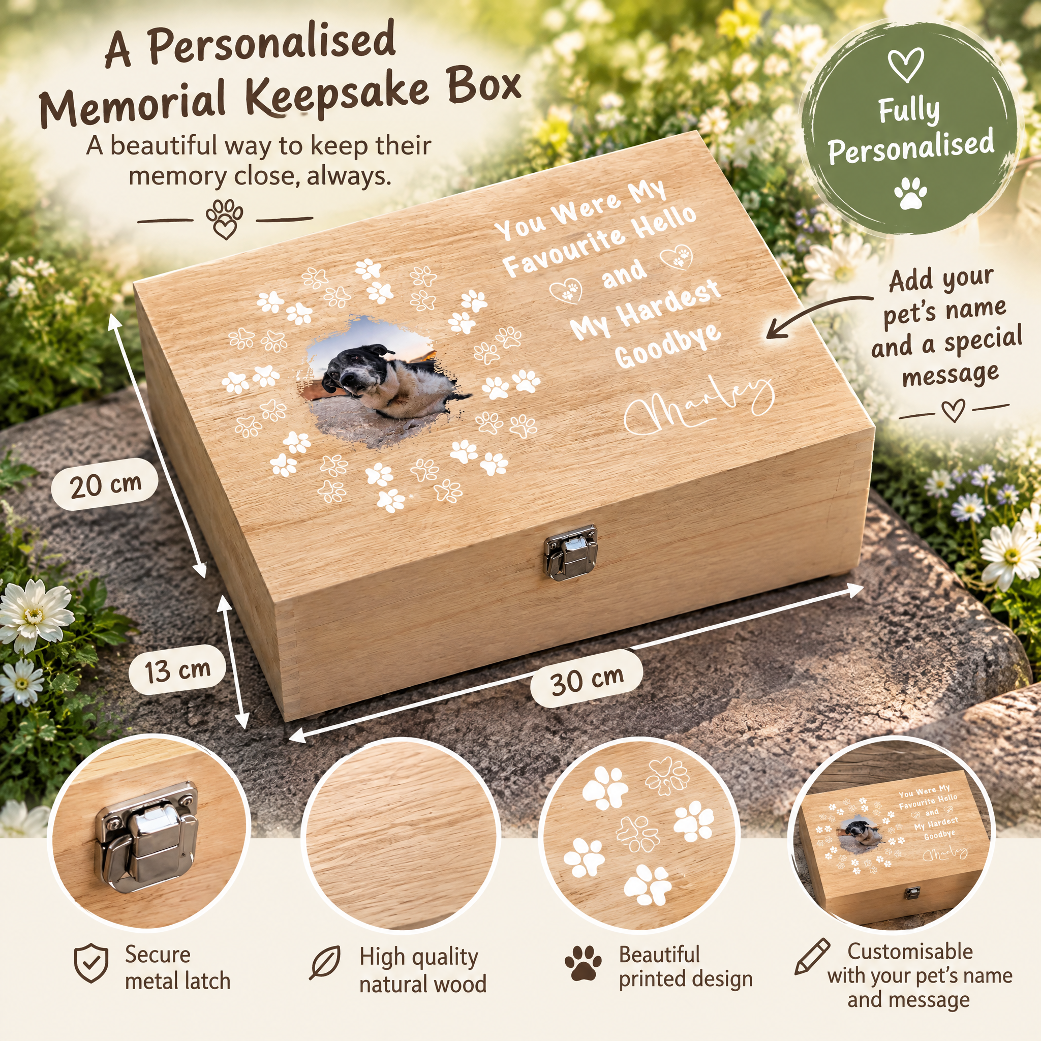 Pet Memorial Keepsake Box, Wooden Photo Memory Gift For Pet Lovers Keepsake Memory Box ukgiftstoreonline