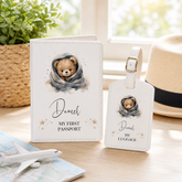 Personalised Baby Passport Cover, Teddy Leatherette Gift Box Set Baby Product ukgiftstoreonline