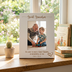 Personalised Great Grandpa Love Heart White Wooden Engraved Portrait Photo Frame Photo Frame ukgiftstoreonline