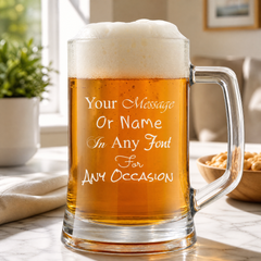 Personalised Engraved Beer Stein Glass, 510ml Capacity, Laser Engraved, Dishwasher Safe, Gift Boxed personalised beer glasses ukgiftstoreonline