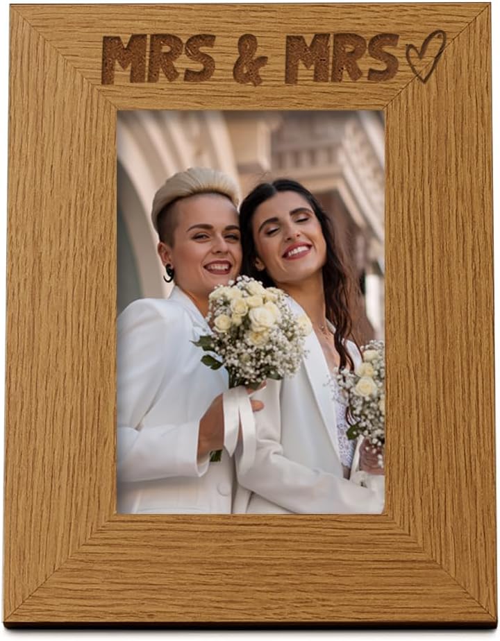 Oak Mrs and Mrs Picture Photo Frame Heart Gift Portrait Photo Frame ukgiftstoreonline