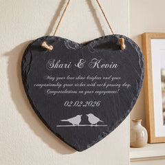 Personalised Engagement Gift - Custom Engraved Slate Plaque With Bird Symbol Personalised Heart Gifts ukgiftstoreonline
