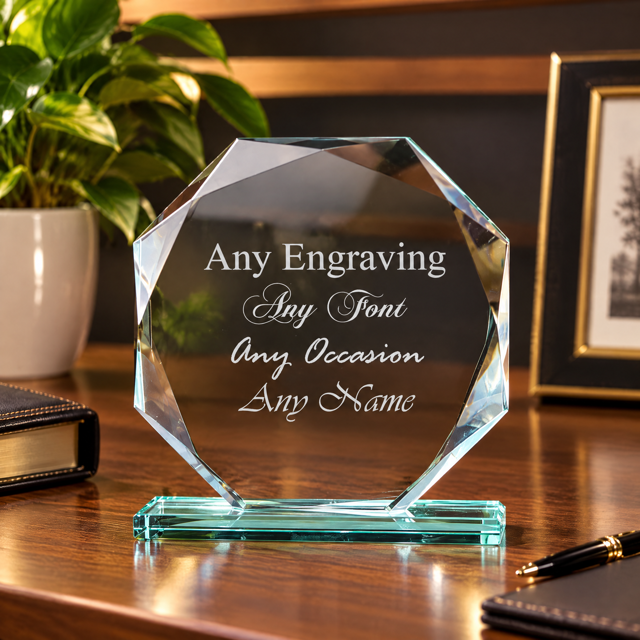 Personalised Jade Glass Trophy, 15Cm Octagonal Award For Engraving Jade Glass ukgiftstoreonline