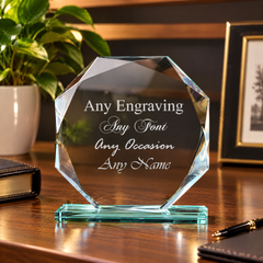 Personalised Jade Glass Trophy, 15Cm Octagonal Award For Engraving Jade Glass ukgiftstoreonline