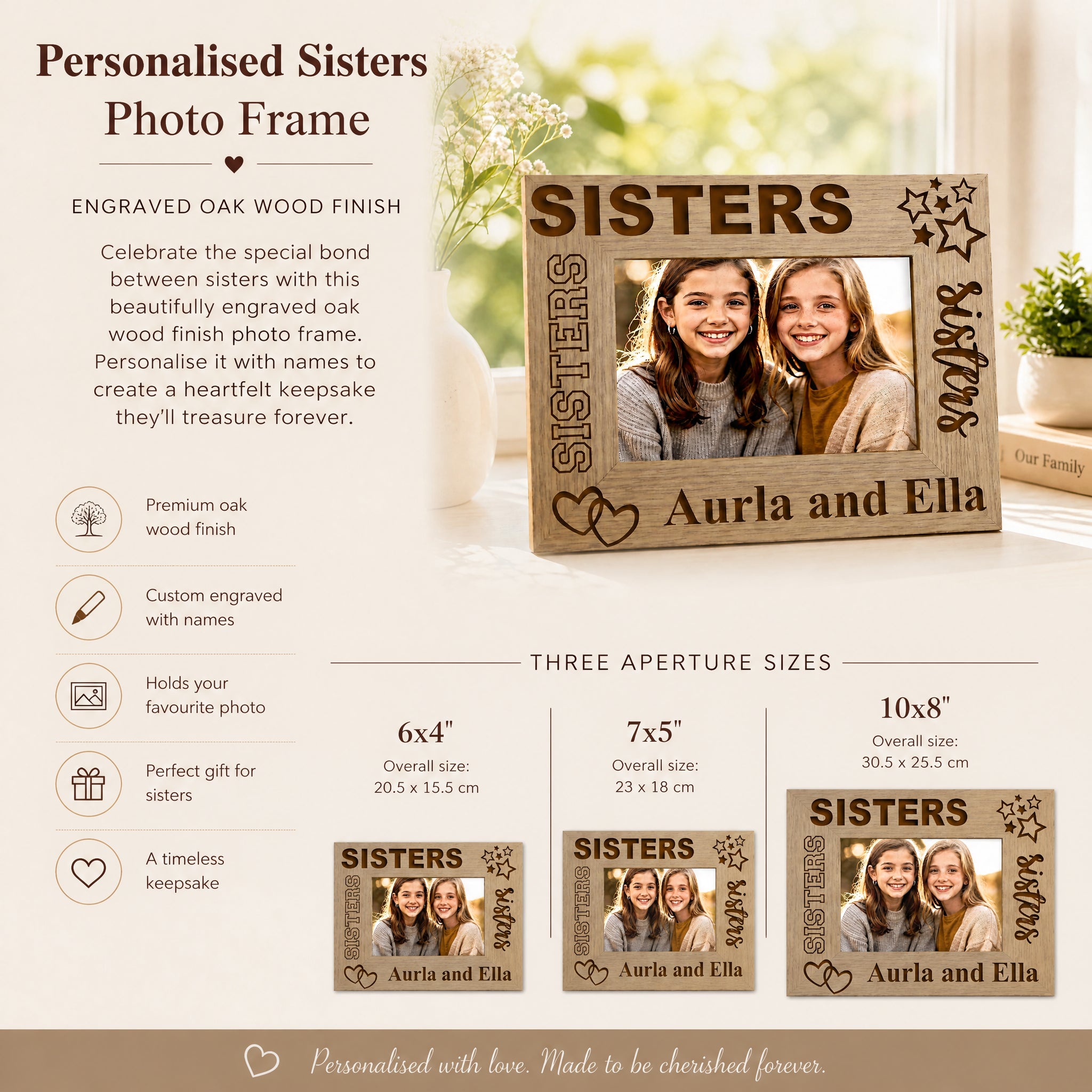 Personalised Photo Frame | Sisters Sentiment Wooden Gift, Keepsake Sister Photo Frame ukgiftstoreonline