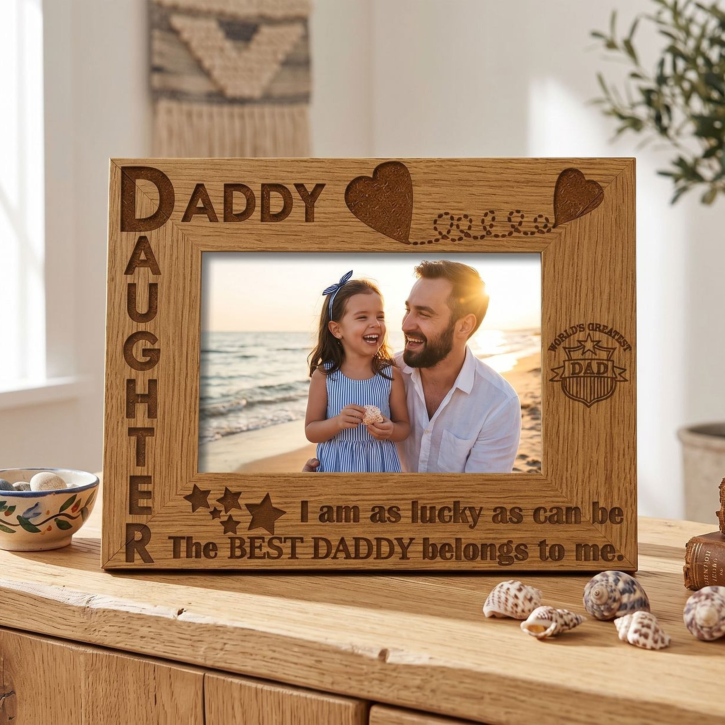 Daddy Daughter Photo Frame – Wooden Oak Finish Personalised Gift for Dad Daughter Photo Frame ukgiftstoreonline