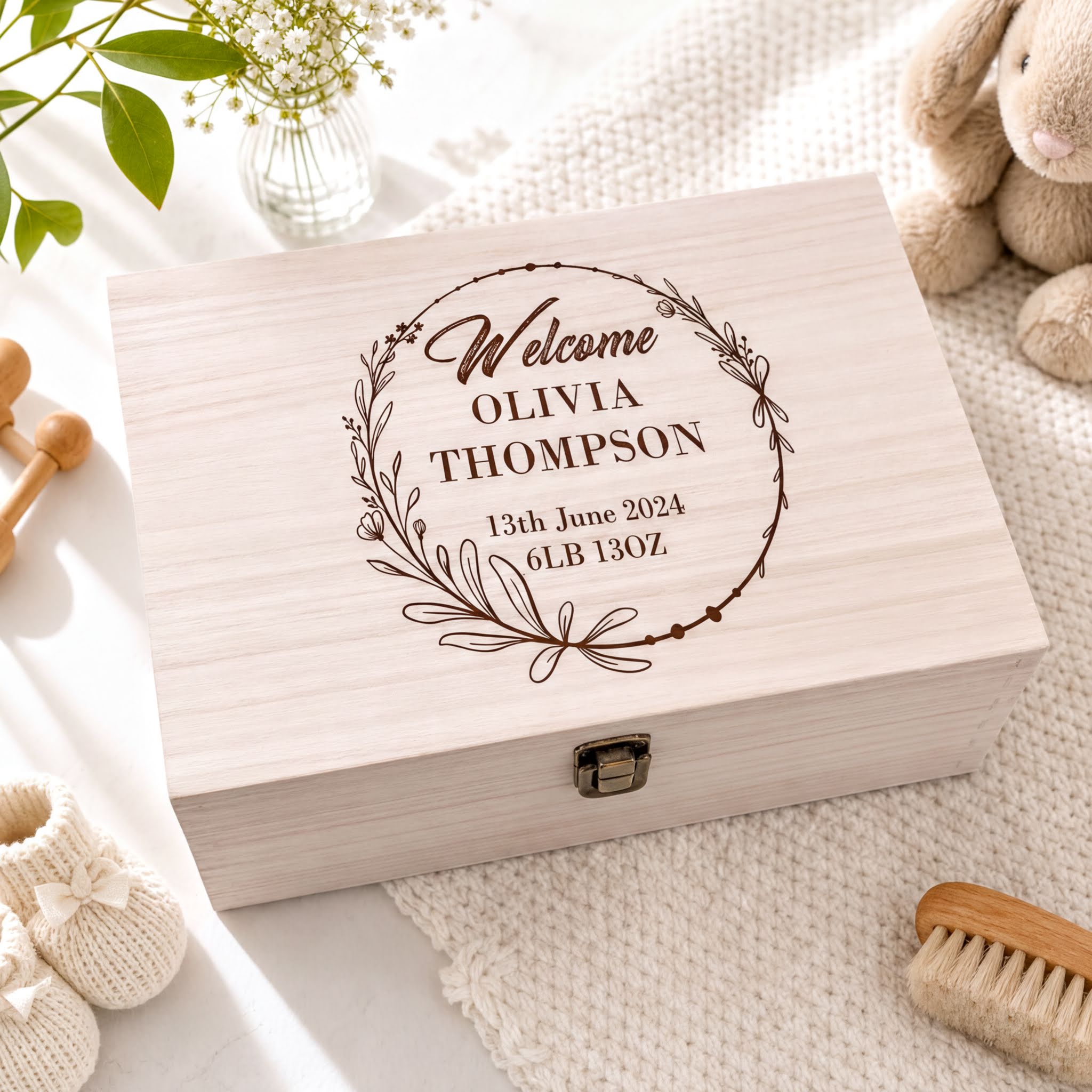 Personalised Wooden Memory Box - Large Hinged Keepsake Chest For Boys & Girls Keepsake Memory Box ukgiftstoreonline