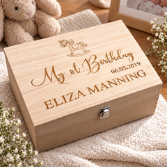 Personalised Large Girl's First Birthday Gift Keepsake Box Engraved Keepsake Memory Box Raised Words