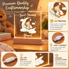 Personalised Baby Gifts Nursery Teddy Night Light - LED Night Light for restful Sleep - Nursery Bedside Table Lamp - Christening Gift for Baby Personalised Heart Gifts ukgiftstoreonline