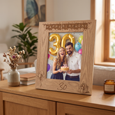 30th Birthday Photo Frame Portrait Wooden Engraved Bunting Style Gift Birthday Photo Frame ukgiftstoreonline