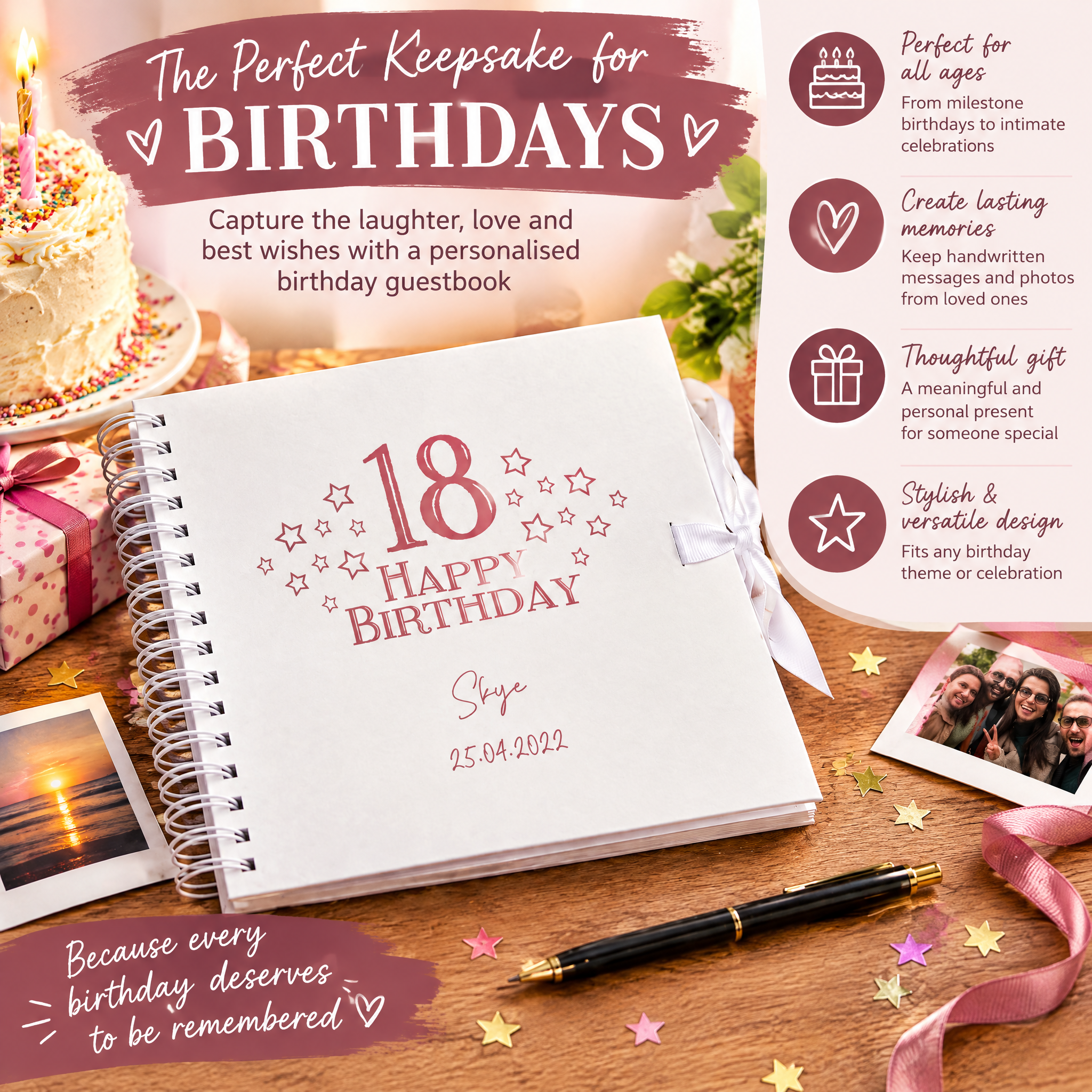 Personalised Any Age Birthday Scrapbook Photo Album Guest Book Star Design 18th, 21st, 30th, 40th, 50th, 60th Birthday Photo Album ukgiftstoreonline