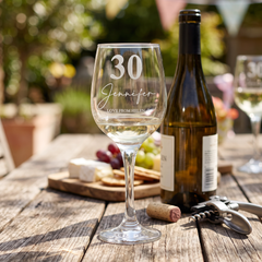 Personalised 30th Birthday Engraved Wine Glass Gift Name & Sentiment Personalised Wine Glasses ukgiftstoreonline